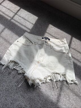 White Denim Shorts Fringe Detail